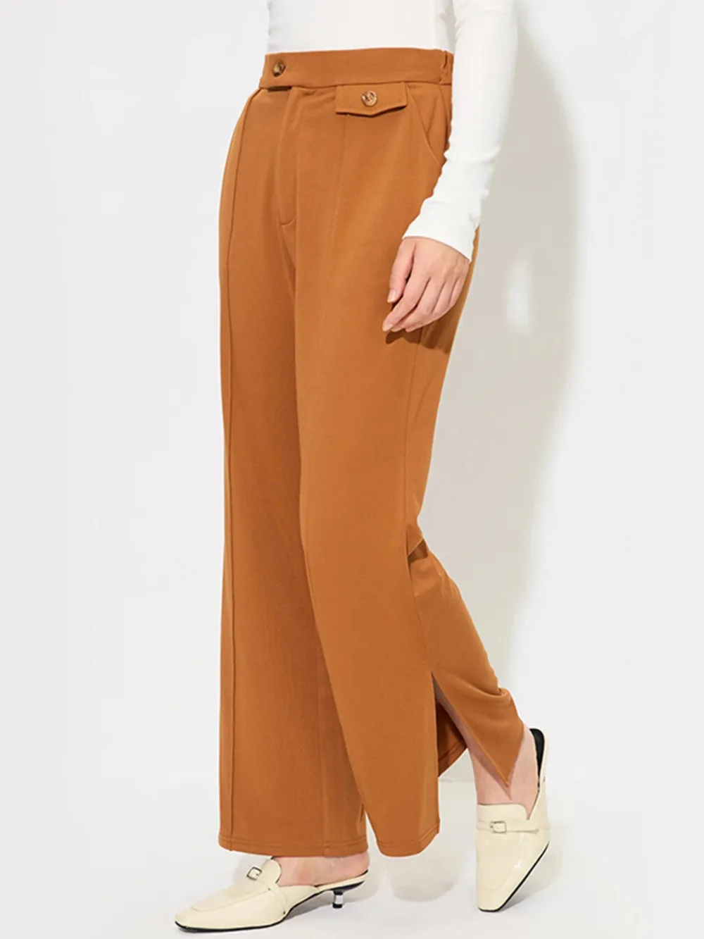Slit Wide Leg Pants with Pockets, image 4