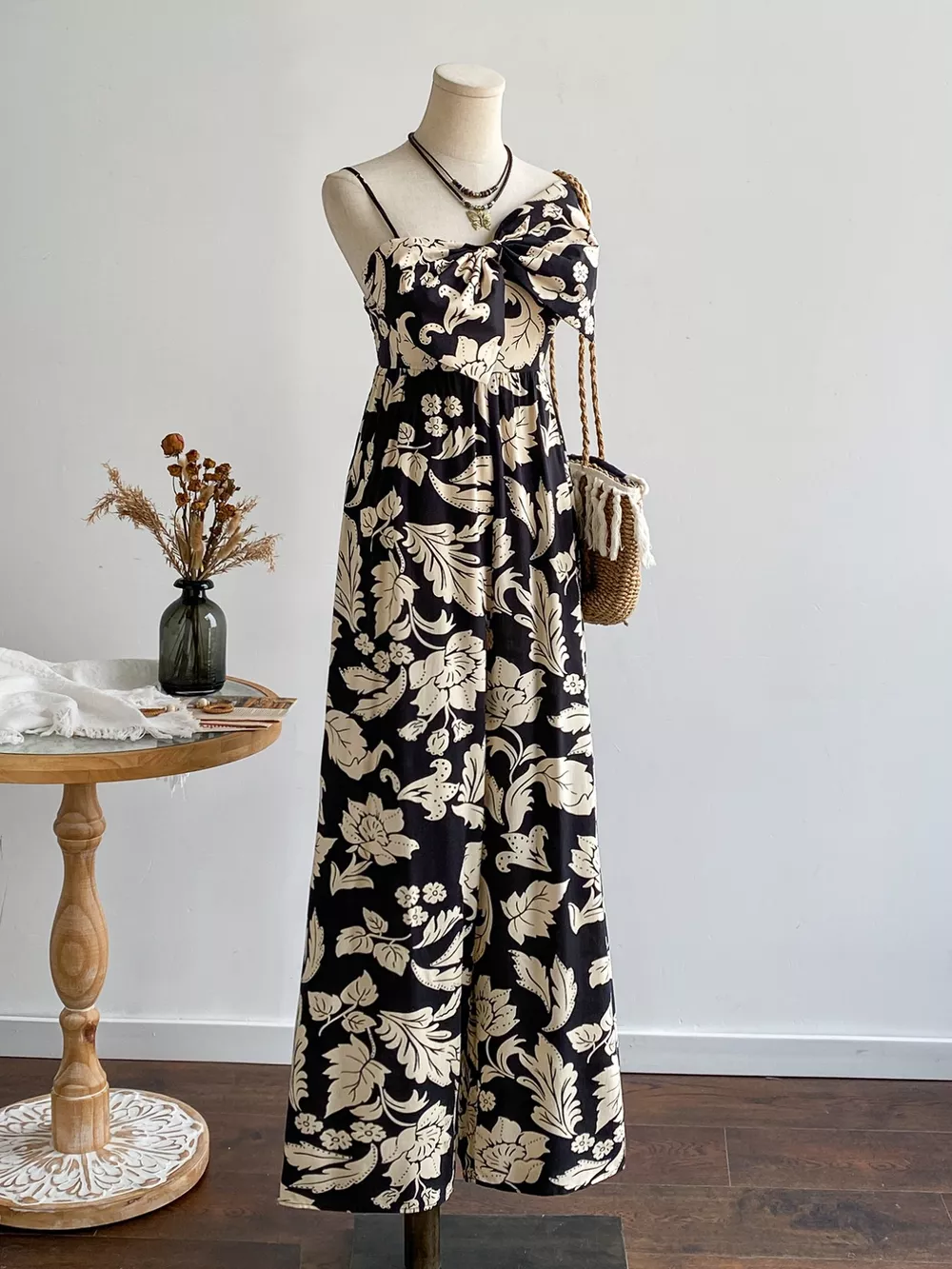 Floral Print Bowknot Wide Leg Jumpsuit, image 3
