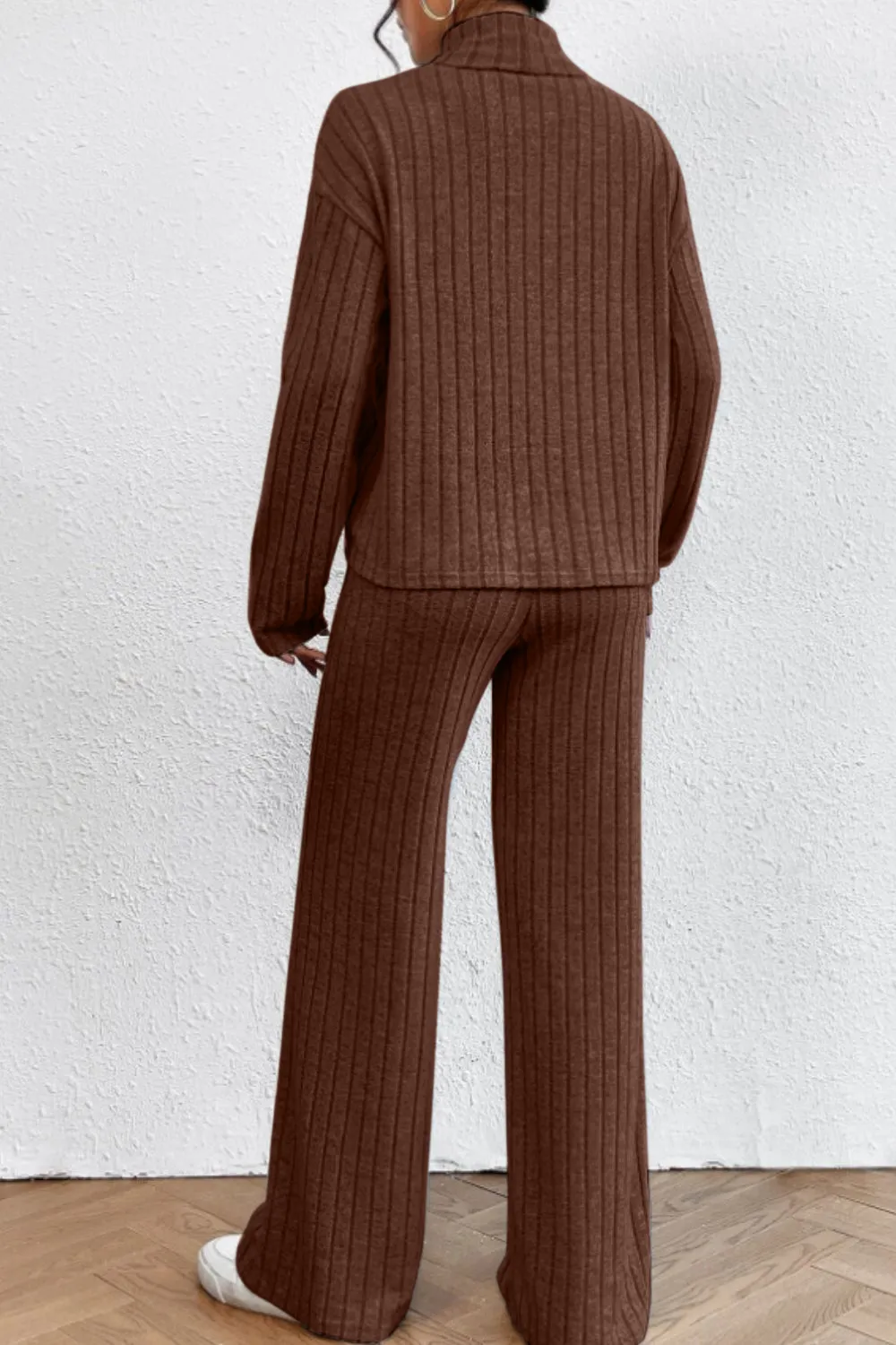 Mock Neck Dropped Shoulder Top and Pants Set, image 22