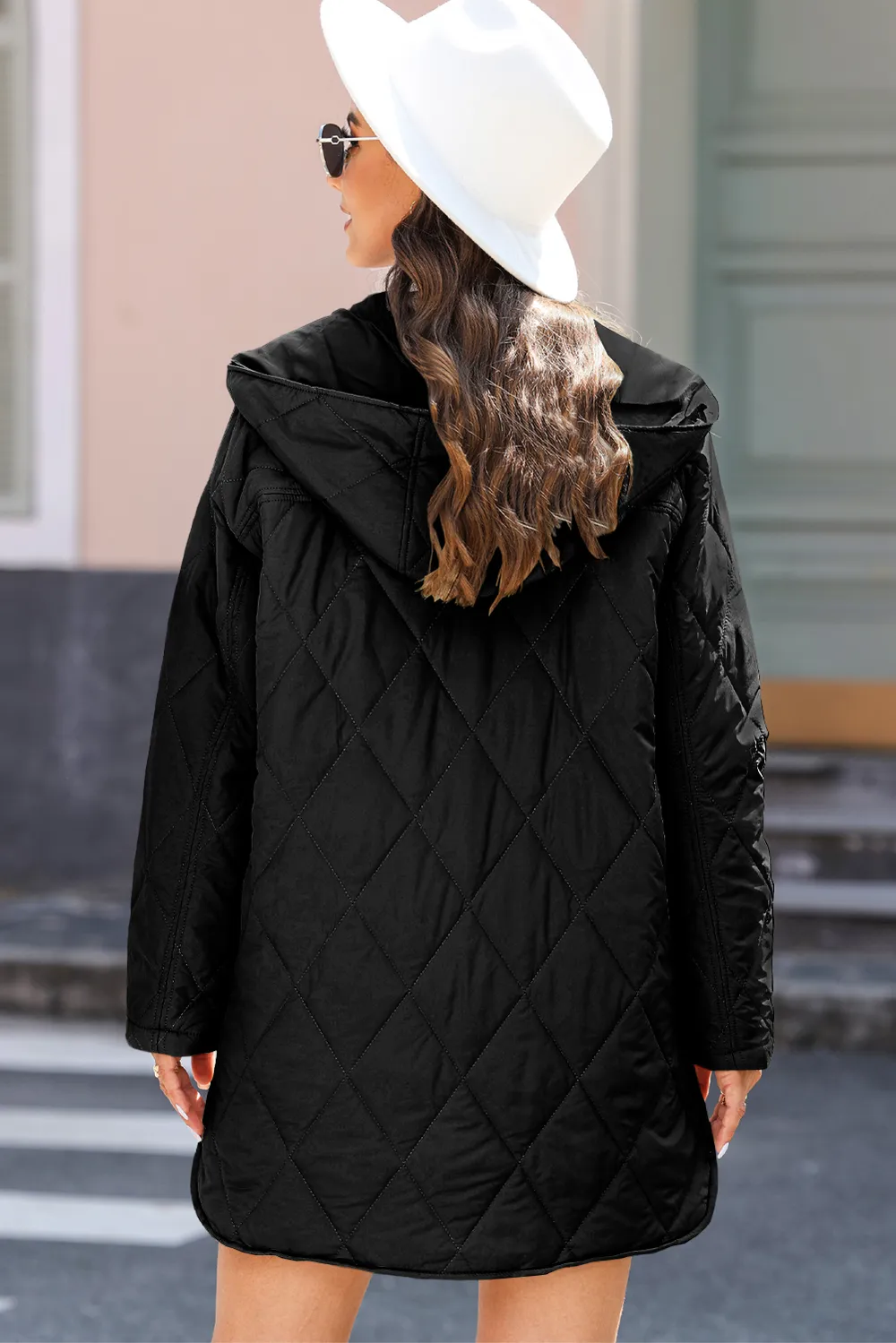 Snap Down Long Sleeve Quilted Winter Coat, image 13