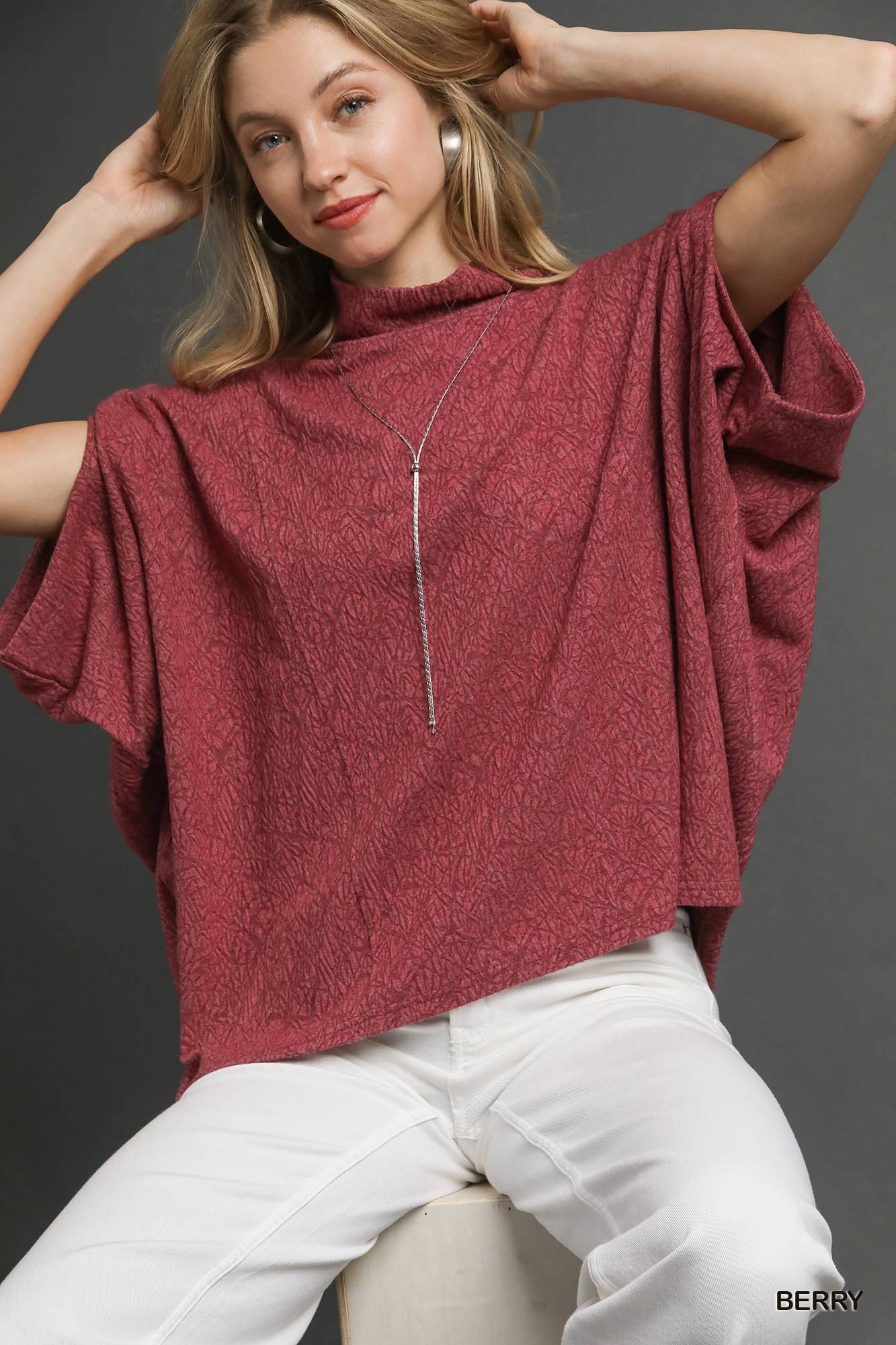 Textured Mock Neck Relaxed Top, image 6
