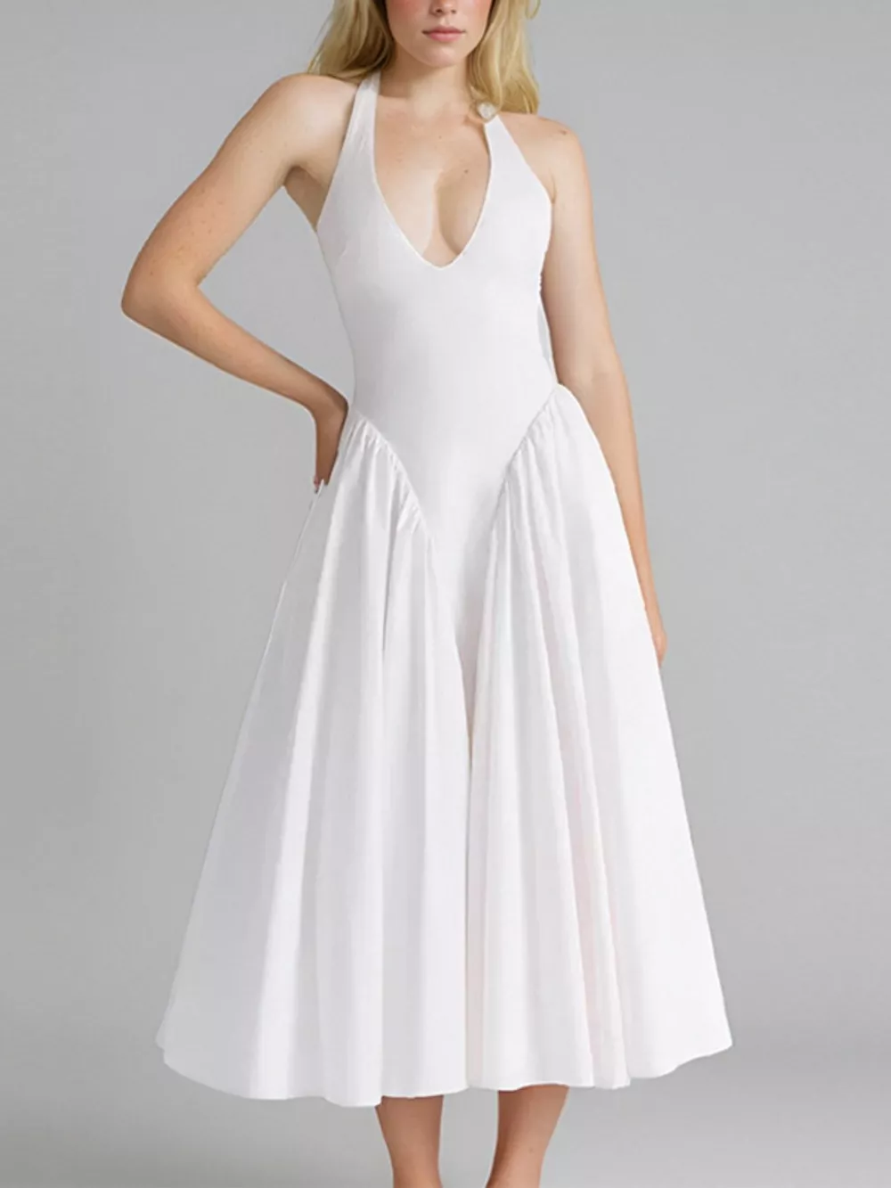 Halter Neck Midi Dress with Pockets, image 2