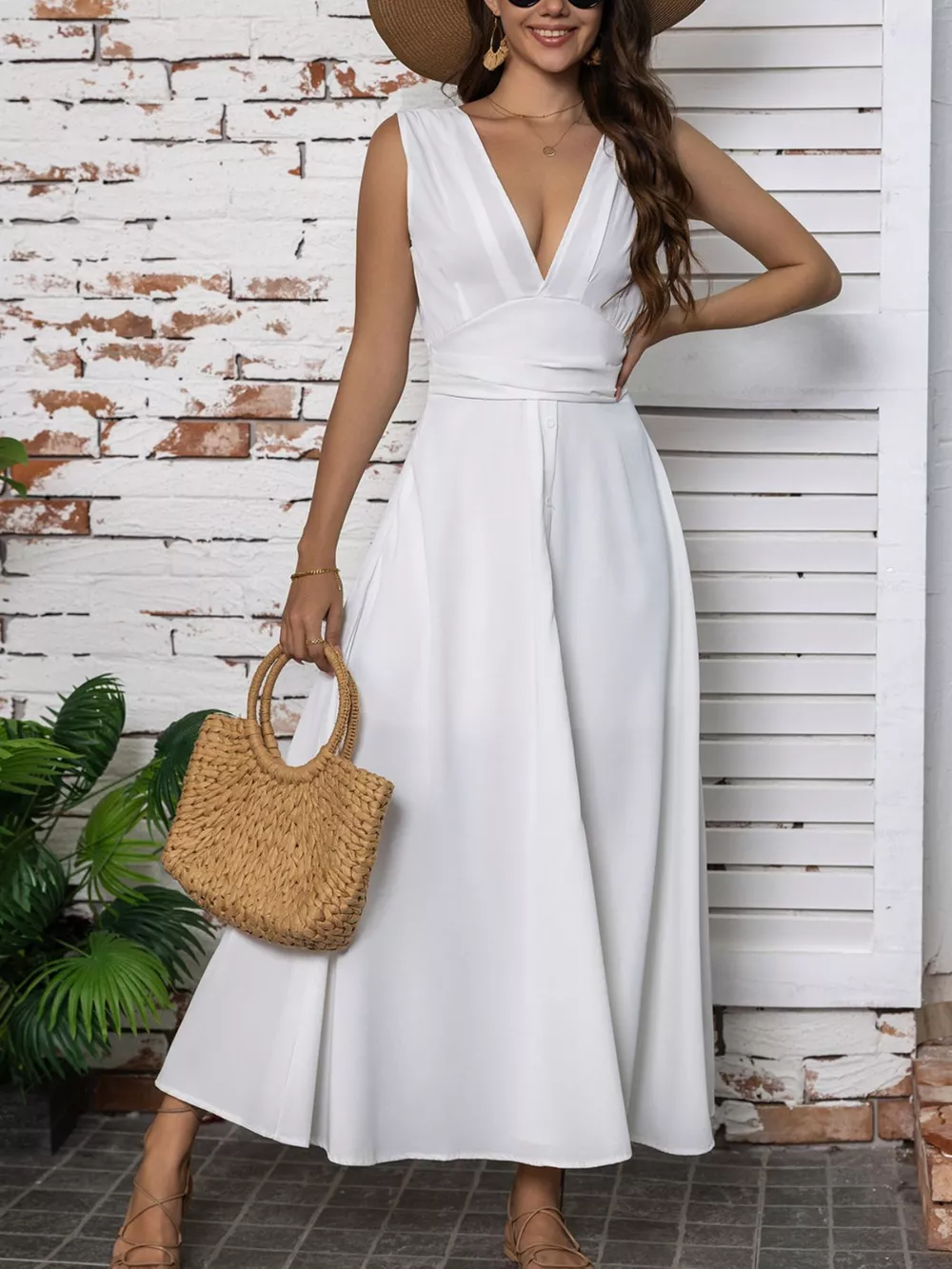 Full Size Slit V-Neck Sleeveless Dress Plus Size, image 7