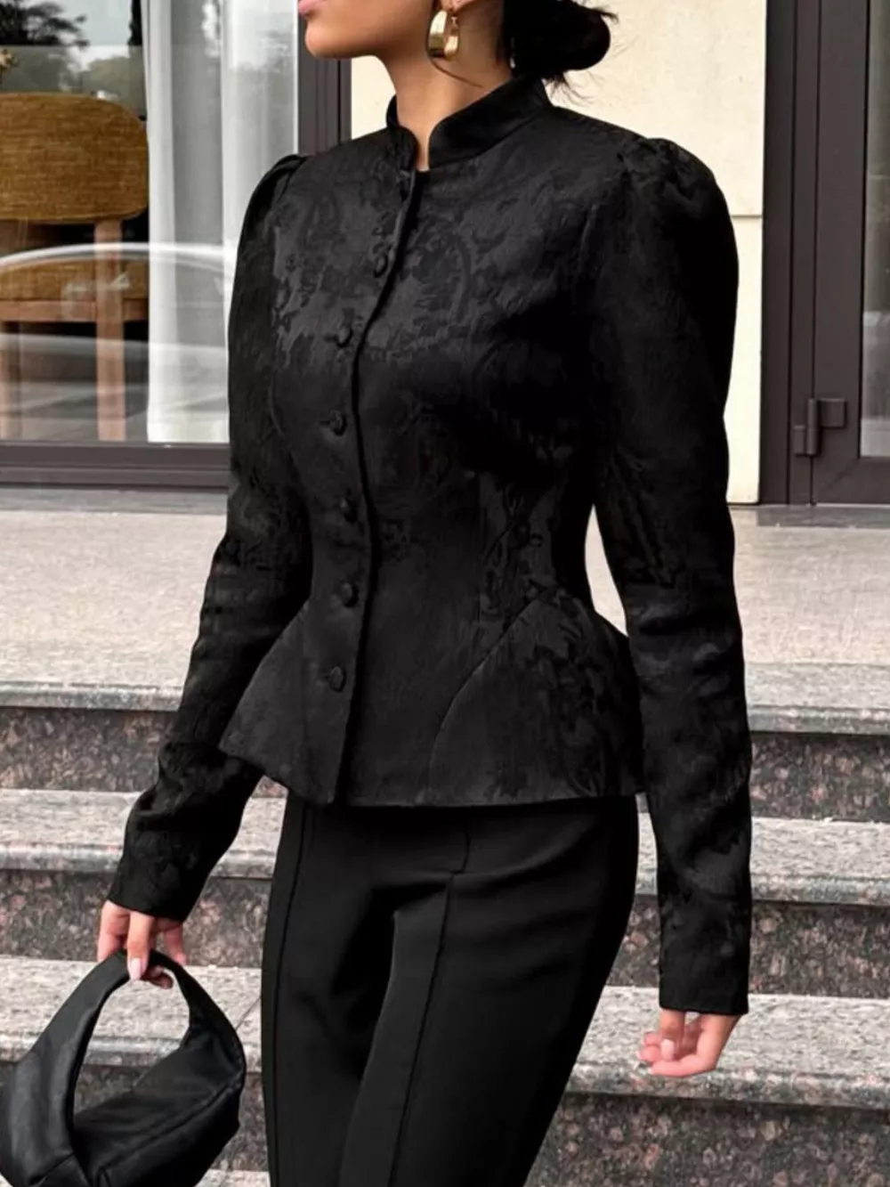 Jacquard Peplum Puff Sleeve Outerwear, image 10