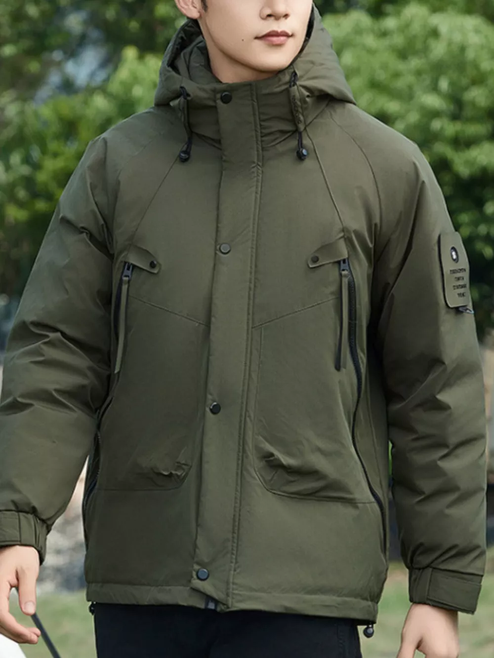 Men's Plus Size Hooded Snap Down Jacket, image 2
