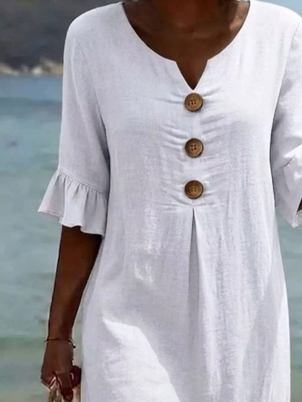 Full Size Casual Decor Button Dress with Ruffle Sleeves Plus Size, image 2