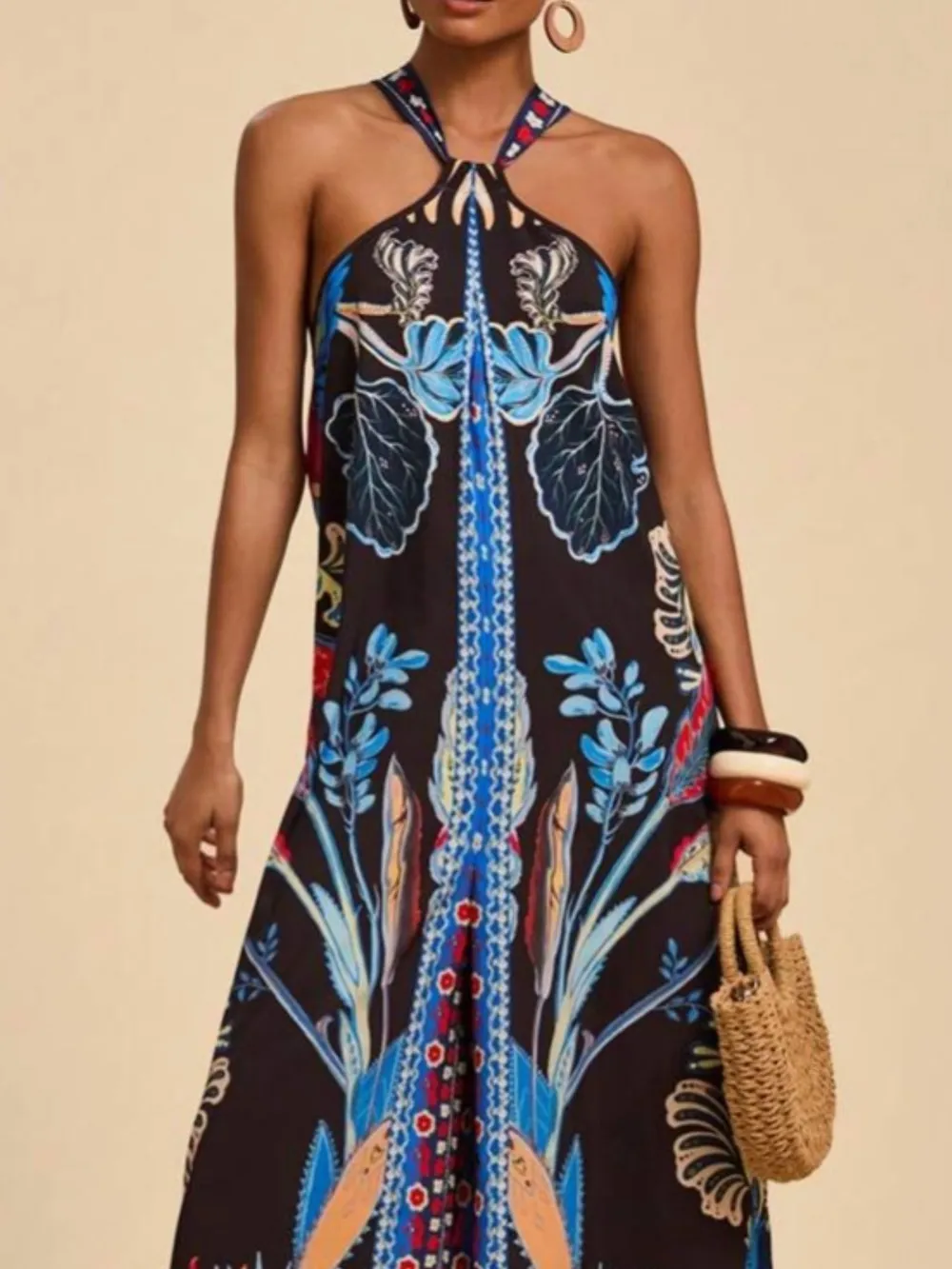 Printed Halter Wide-Leg Jumpsuit, image 6