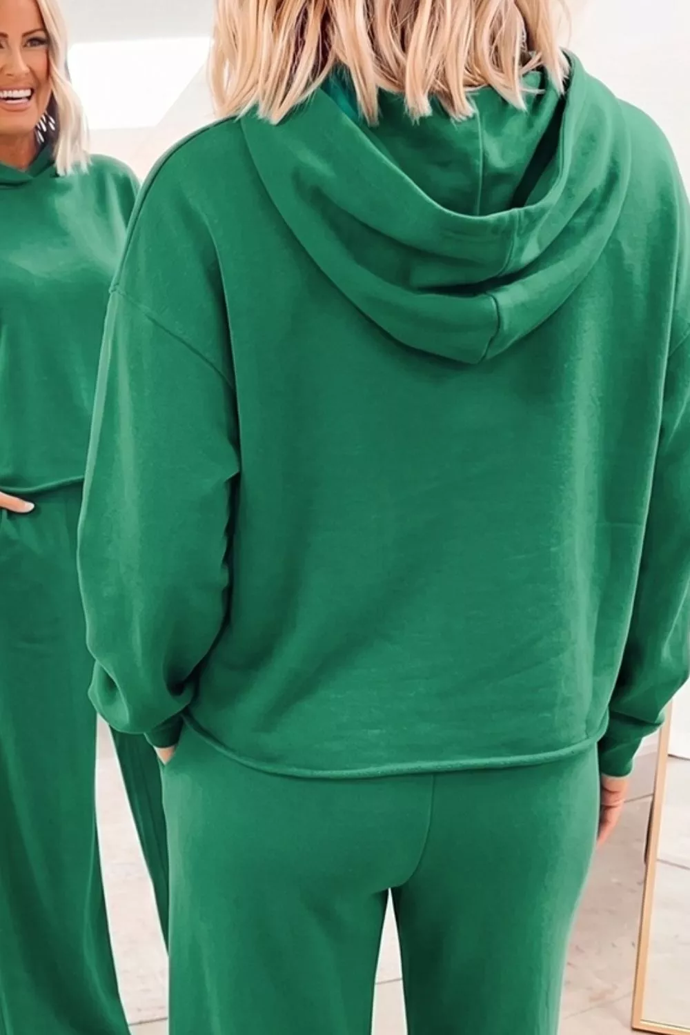 Solid Color Hooded Long Sleeve Elastic Waist Pocket Pants Set, image 3