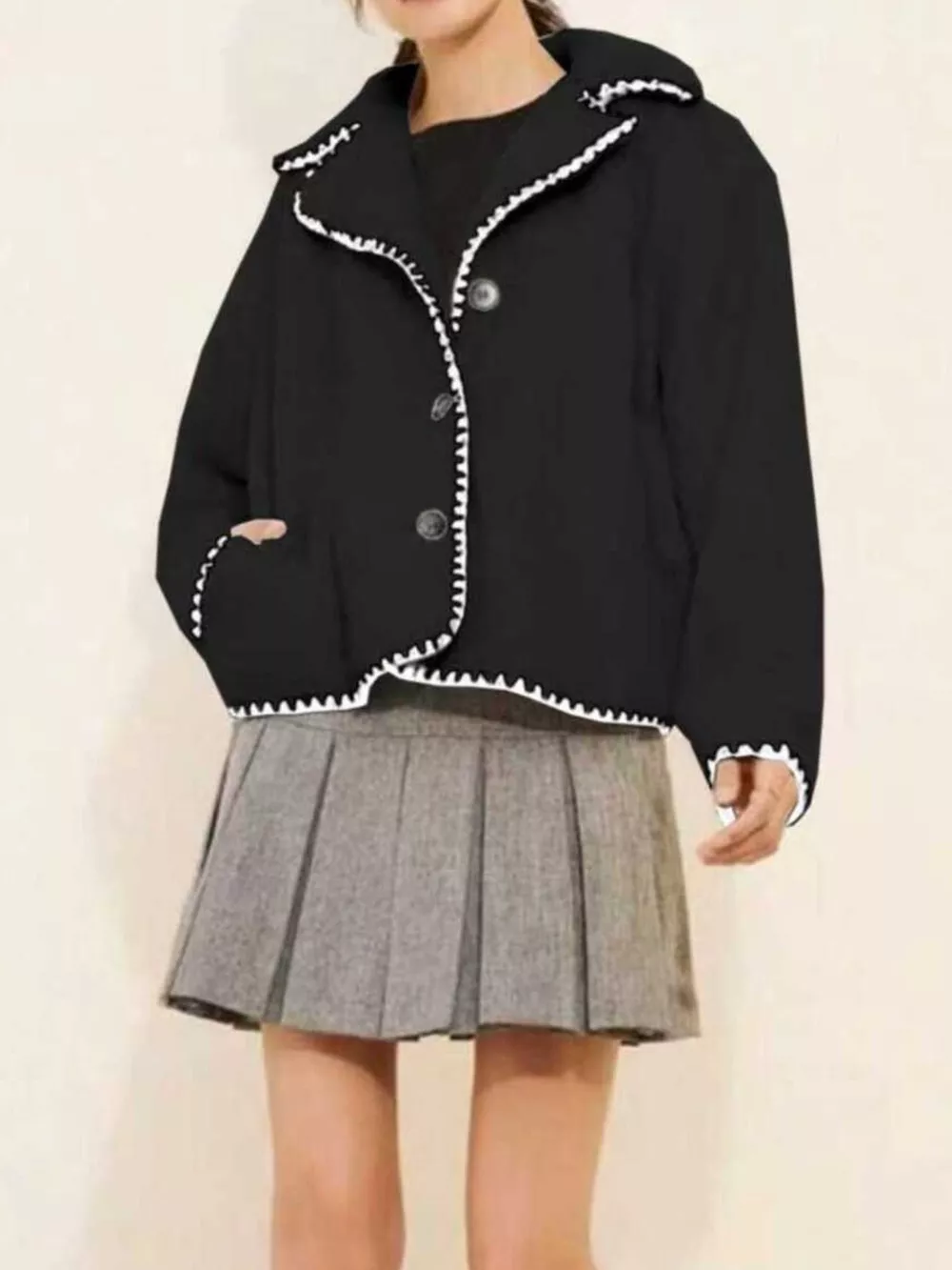 Sherpa Contrast Trim Button Up Outerwear, image 4