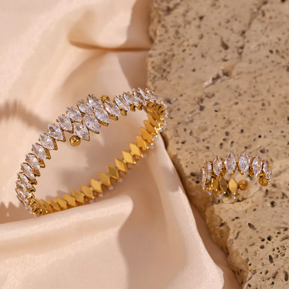 18K Gold-Plated Zircon Bracelet and Ring Jewelry Set, image 4