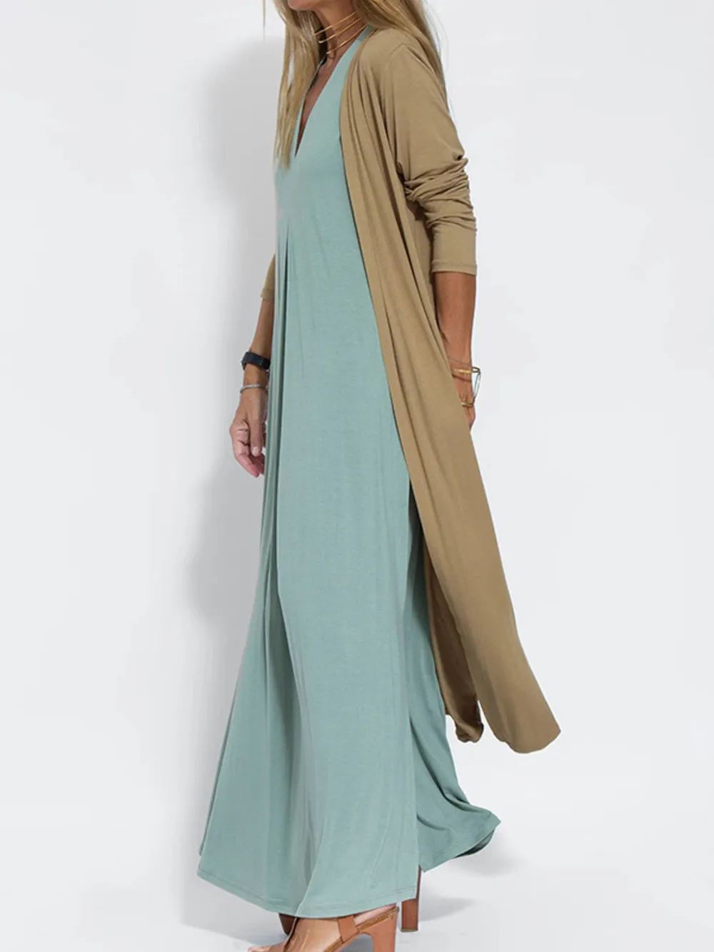 Full Size Open Front Side Slit Longline Cardigan Plus Size, image 10