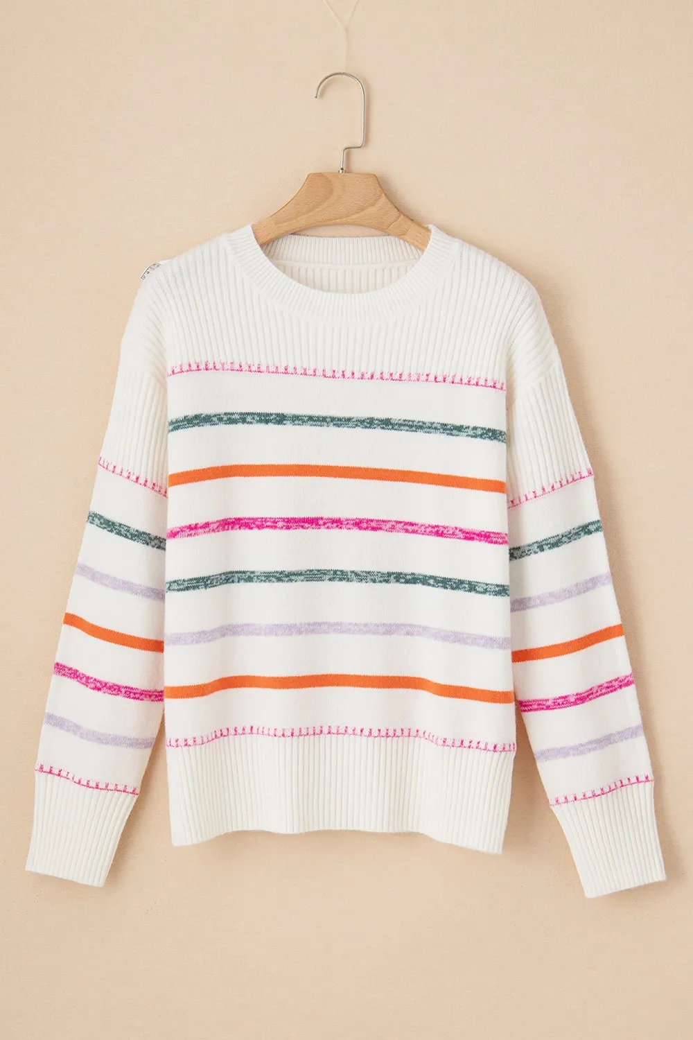 Striped Round Neck Dropped Shoulder Sweater, image 10