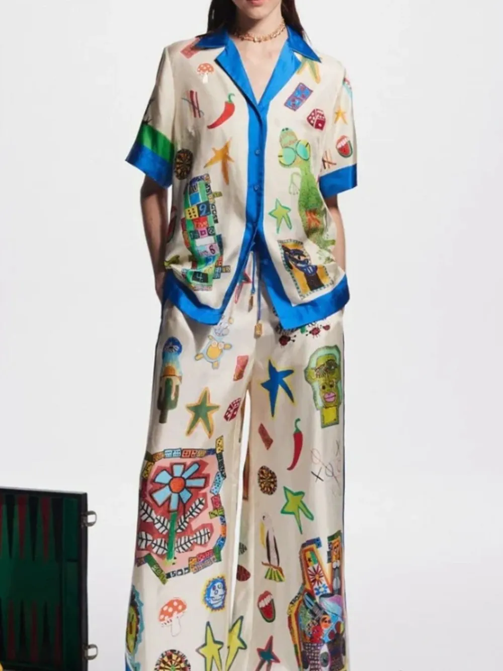 Printed Button Up Shirt and Pants Set, image 5