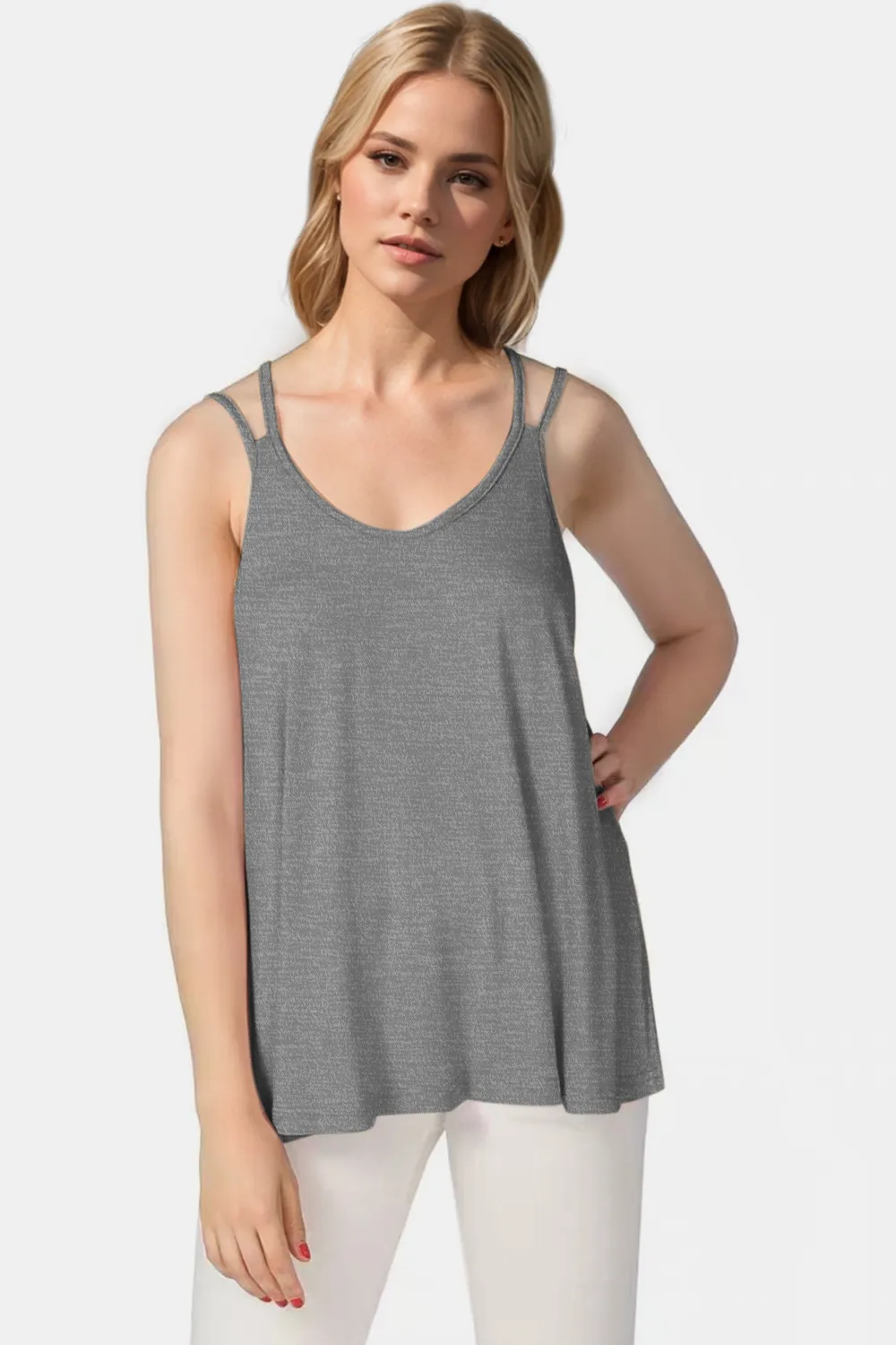 Bamboo Scoop Neck Double Spaghetti Straps Cami, image 18