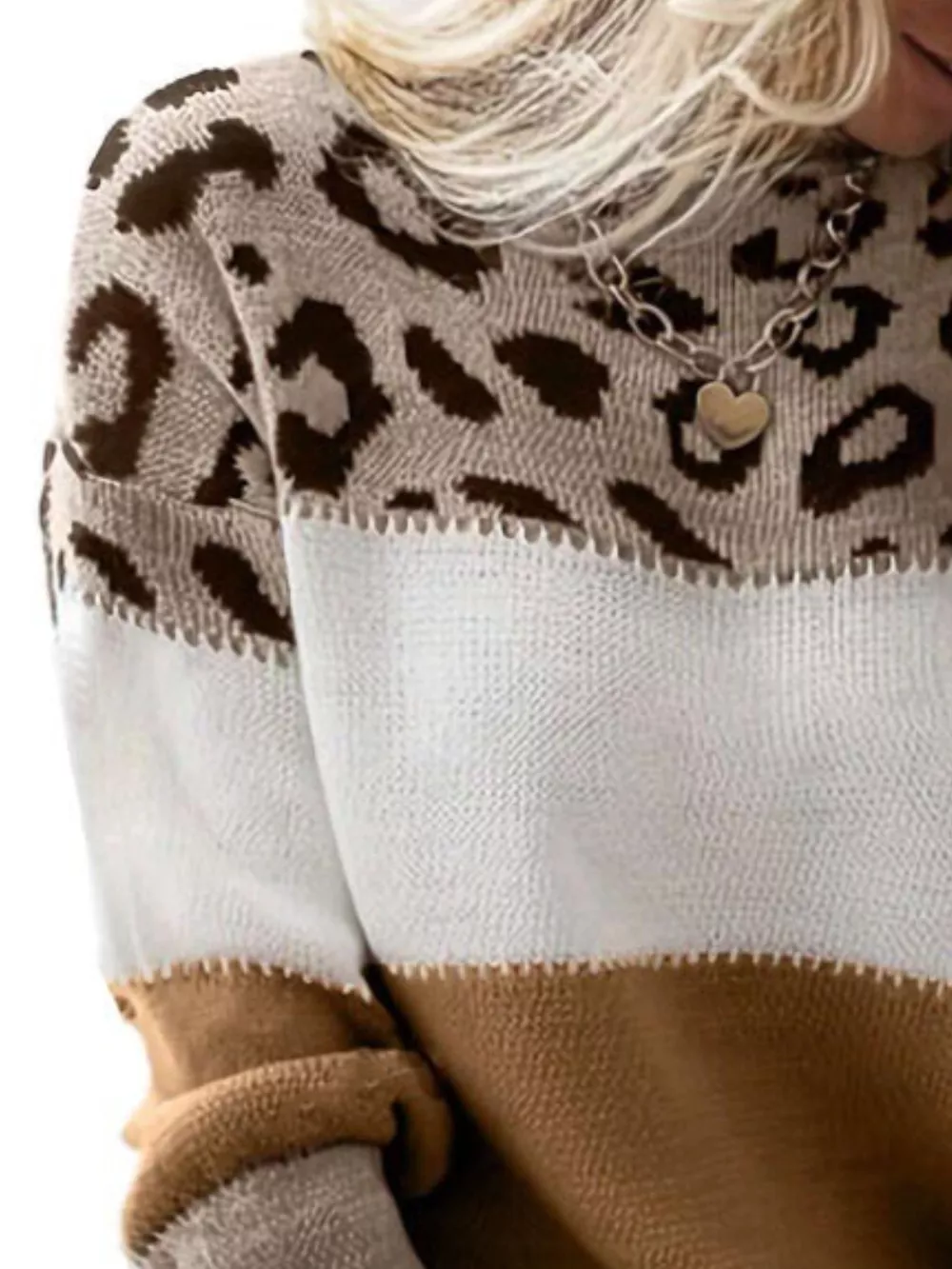 Full Size Leopard Color Block Long Sleeve Sweater Plus Size, image 11