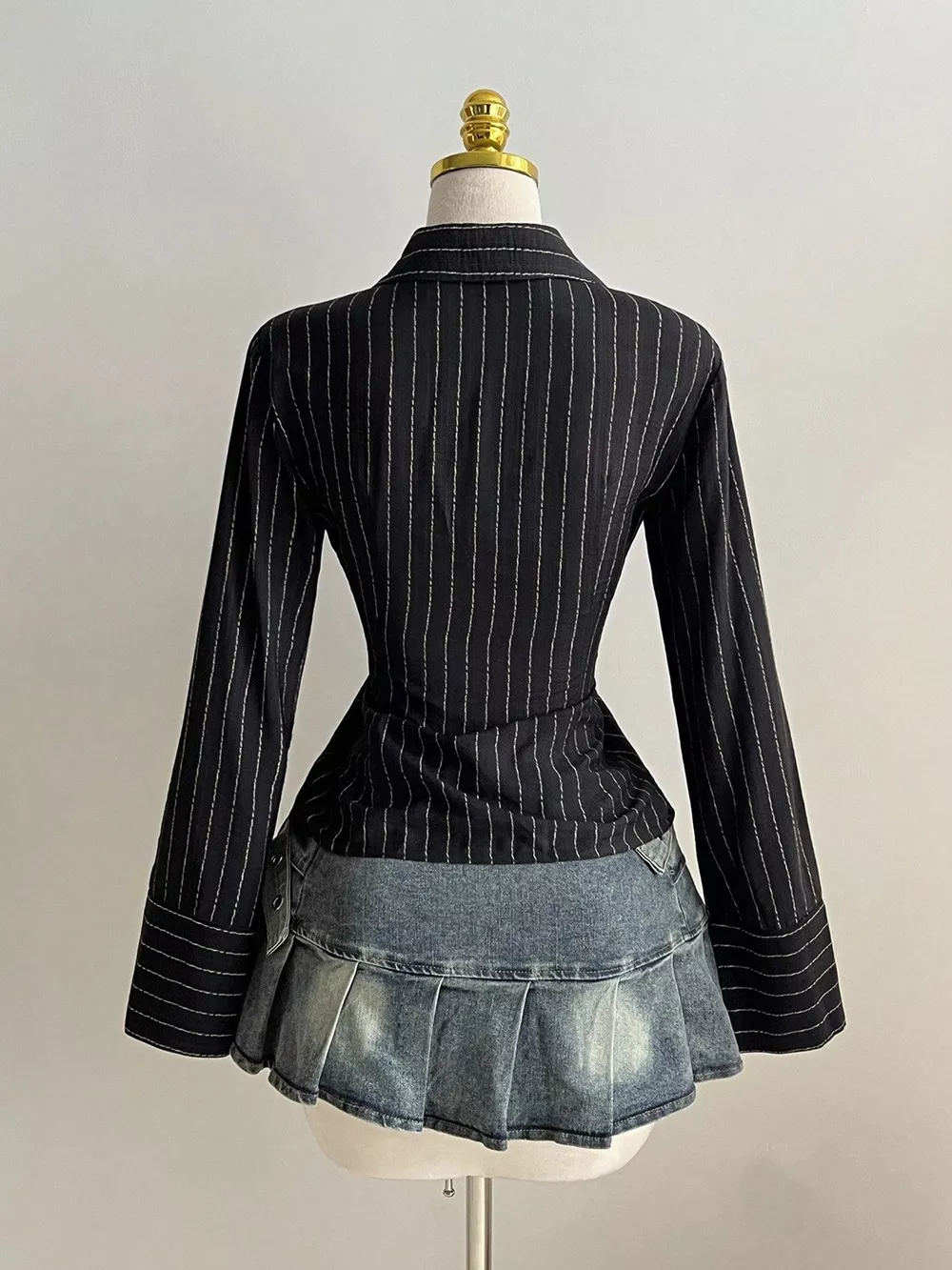Striped Long Sleeve Fitted Blouse, image 11