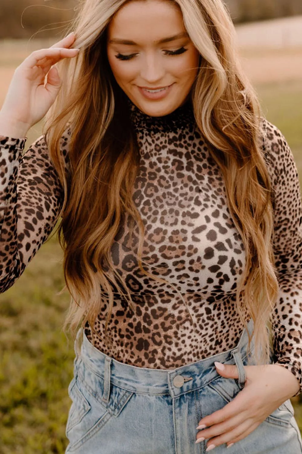 Turtleneck Leopard Long Sleeve Bodysuit, image 3
