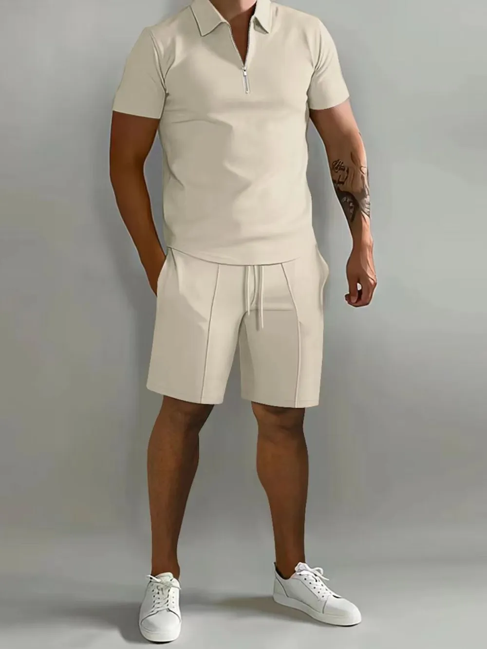 Men's Full Size Collared Neck Short Sleeve Top and Shorts Set Plus Size, image 7