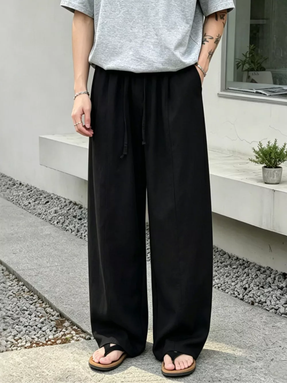 Men's Plus Size Wide Leg Pants with Drawstring Waist, image 4