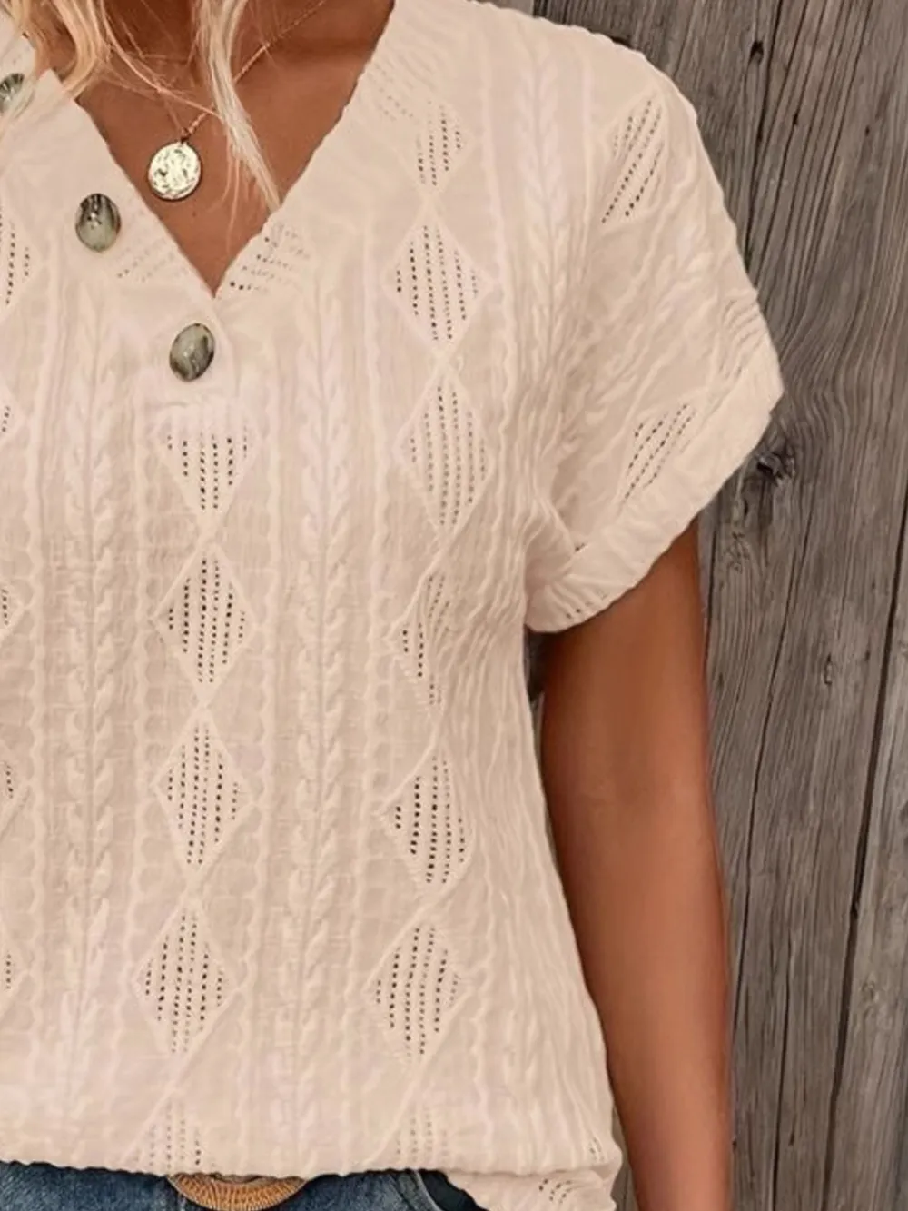 Textured V-Neck Short Sleeve Top, image 16