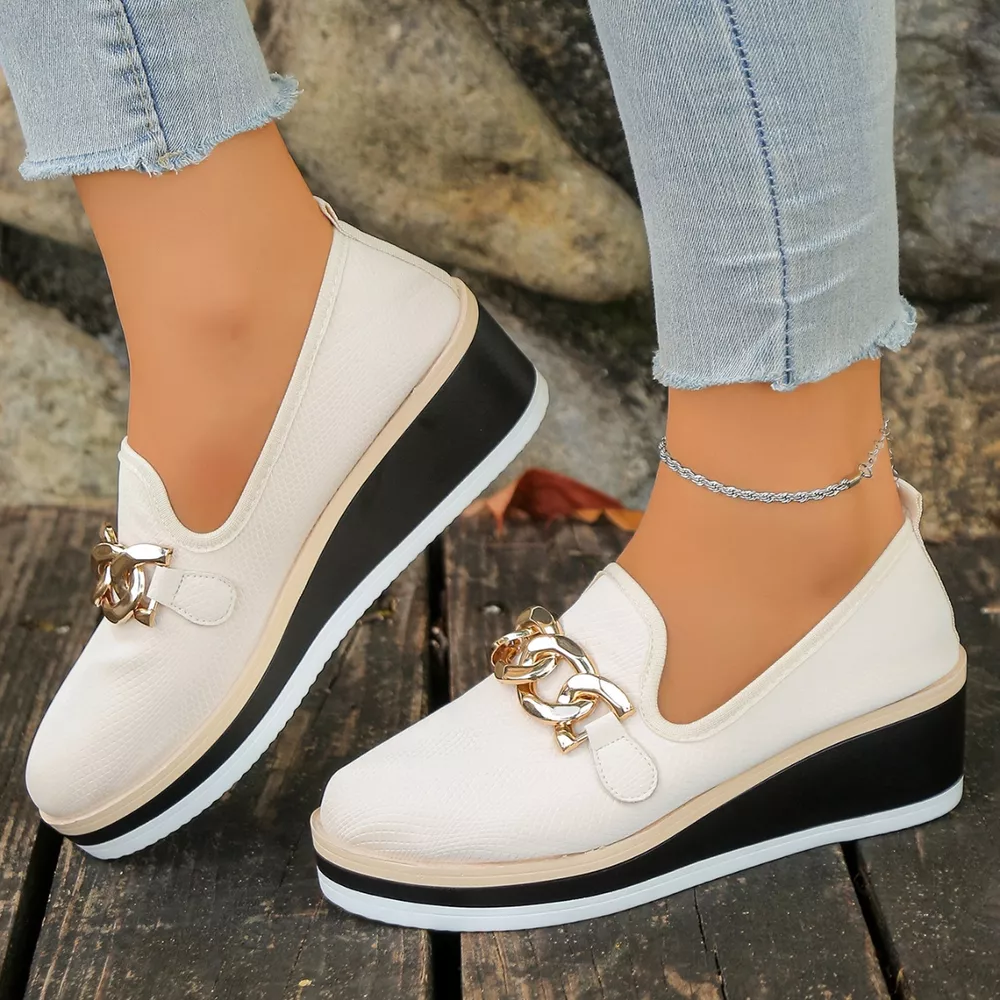Chain Decor Wedge Loafers, image 9