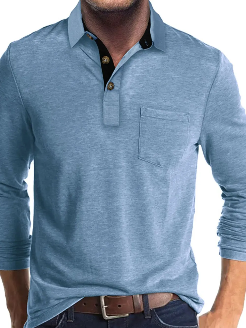 Men's Full Size Long Sleeve Pocket Polo Shirt Plus Size, image 10