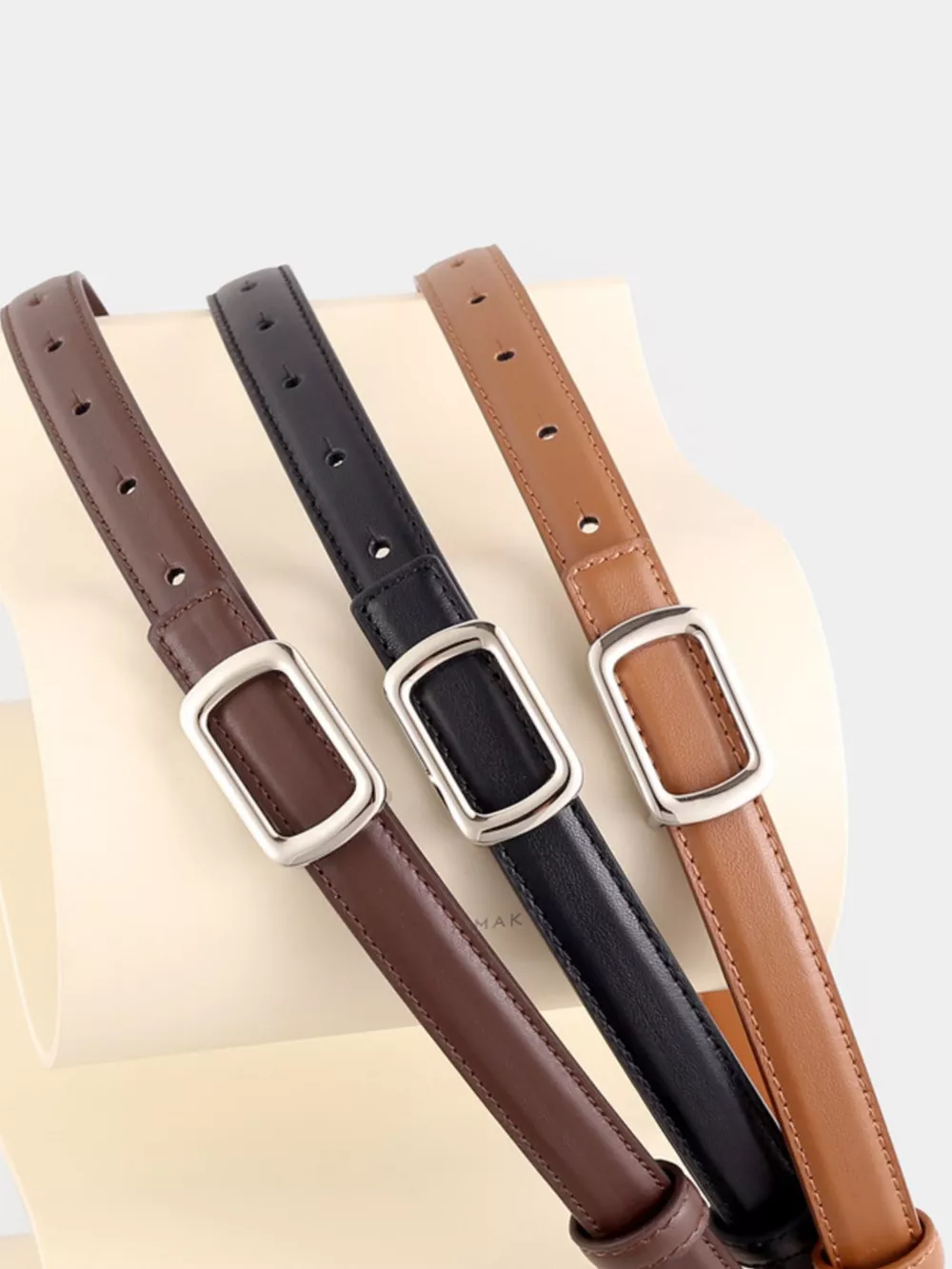 Leather Skinny Belt with Buckle, image 3