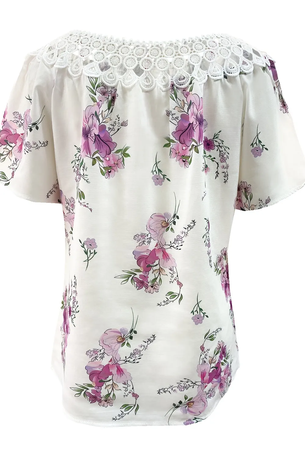 Full Size Printed Tie Neck Short Sleeve Blouse, image 3