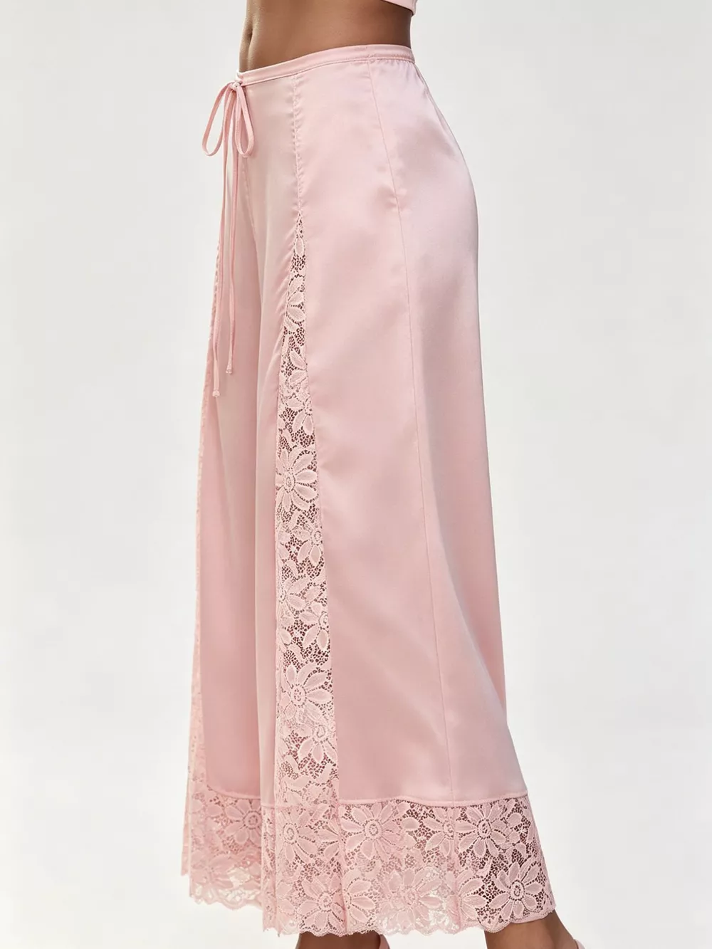 Lace Trim Wide-Leg Cropped Pants, image 8