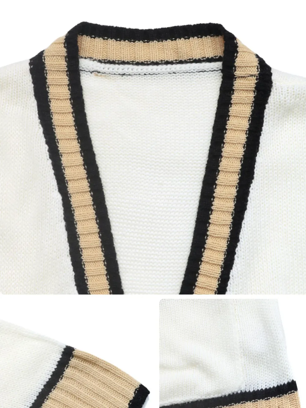 Contrast Trim Button Up Knit Cardigan, image 5
