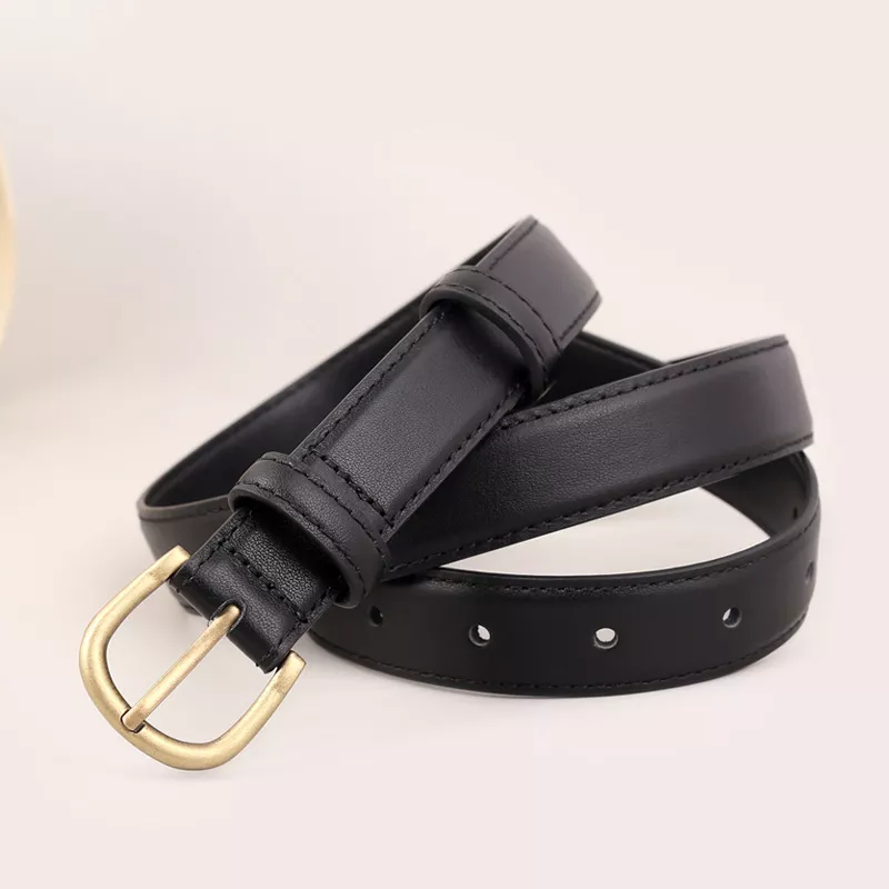 Skinny Leather Belt with Golden Buckle