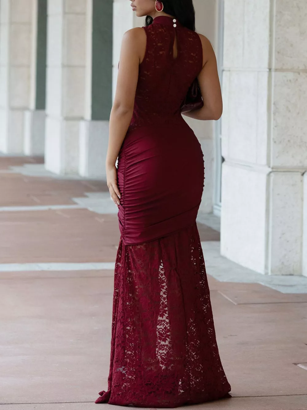 Lace Keyhole High-Slit Maxi Dress, image 8