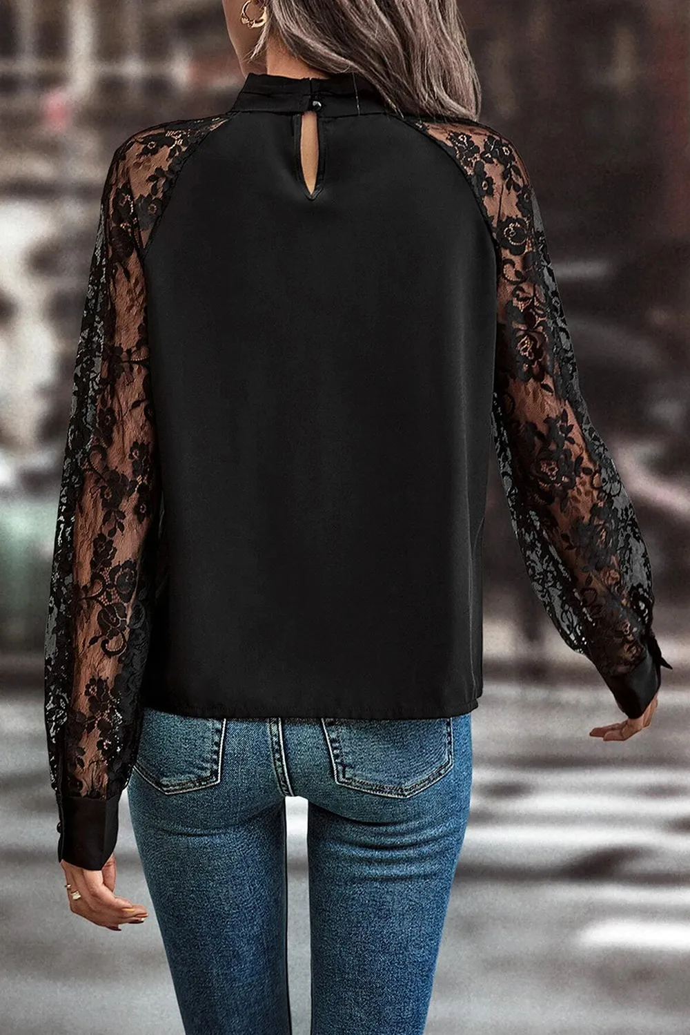 Cutout Lace Detail Long Sleeve Blouse, image 5