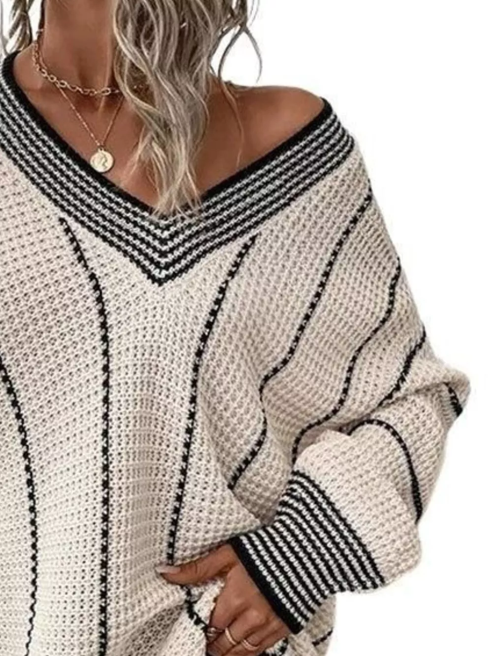 V-Neck Textured Knit Sweater, image 12