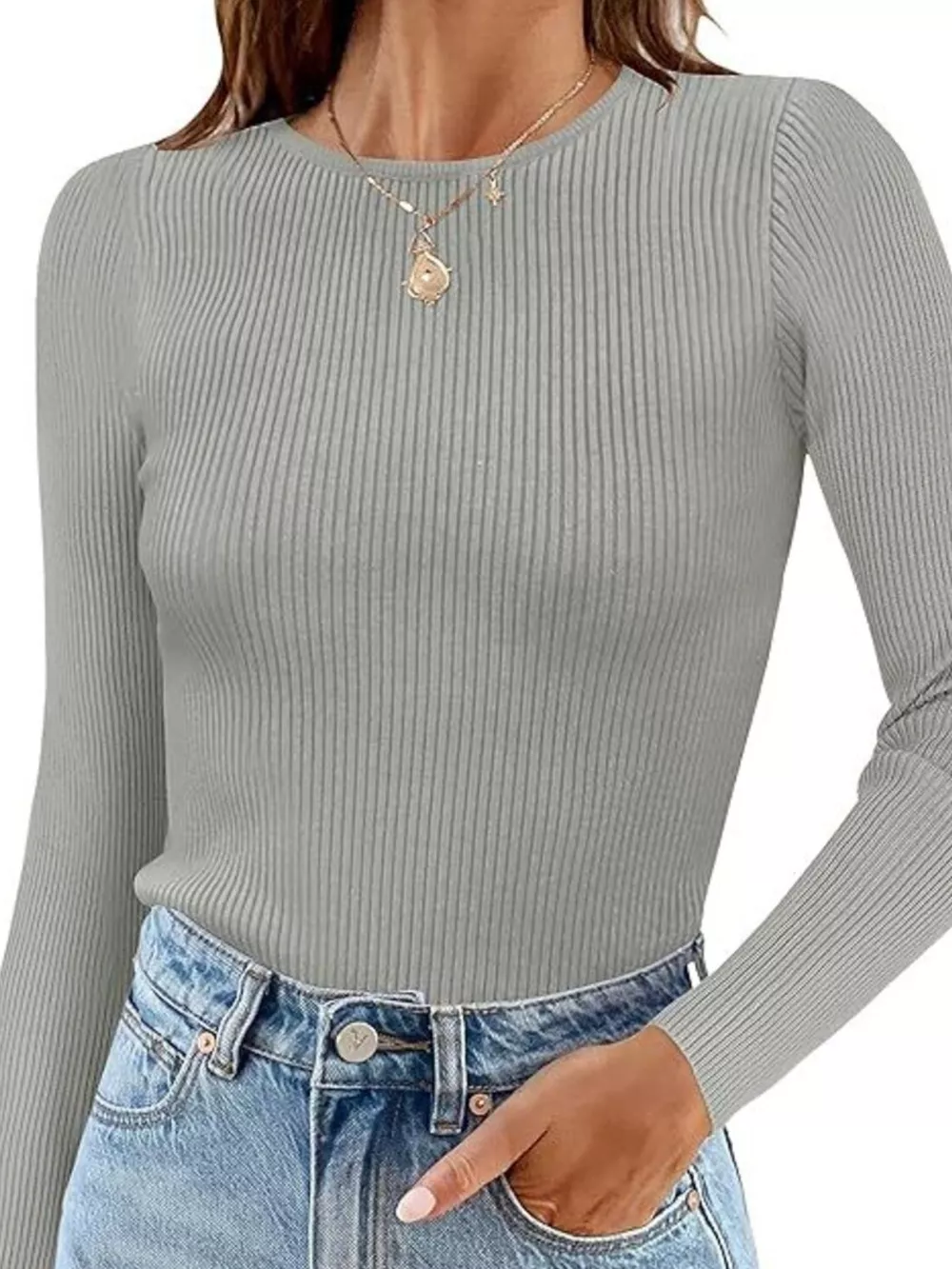 Ribbed Knit Slim Fit Long Sleeve T-Shirt, image 6