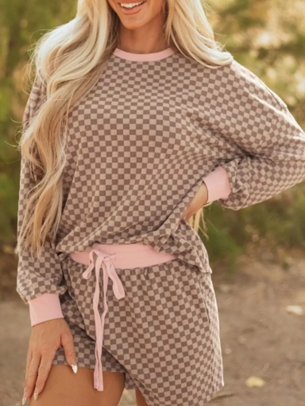 Checkerboard Long Sleeve Pullover and Shorts Set, image 3