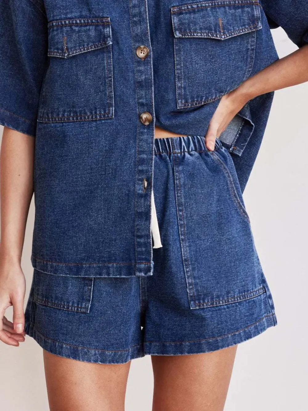 Elastic Waist Denim Shorts, image 3