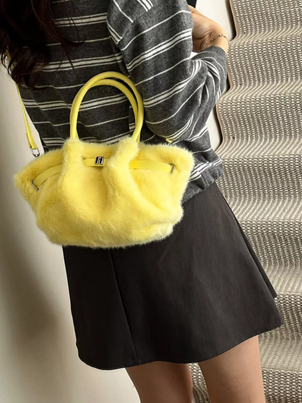Fluffy Crossbody Bag with Buckle Detail, image 5