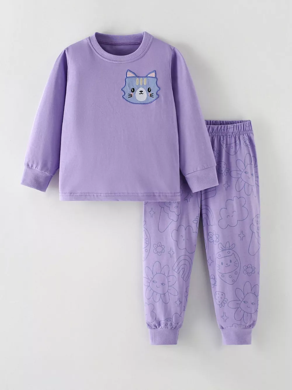 Children's Cat Round Neck Sweatshirt and Pants Set, image 2
