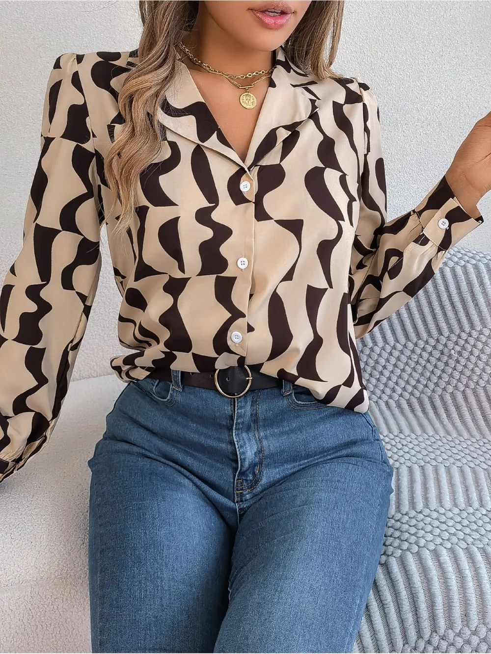 Printed Button Up Long Sleeve Shirt, image 10