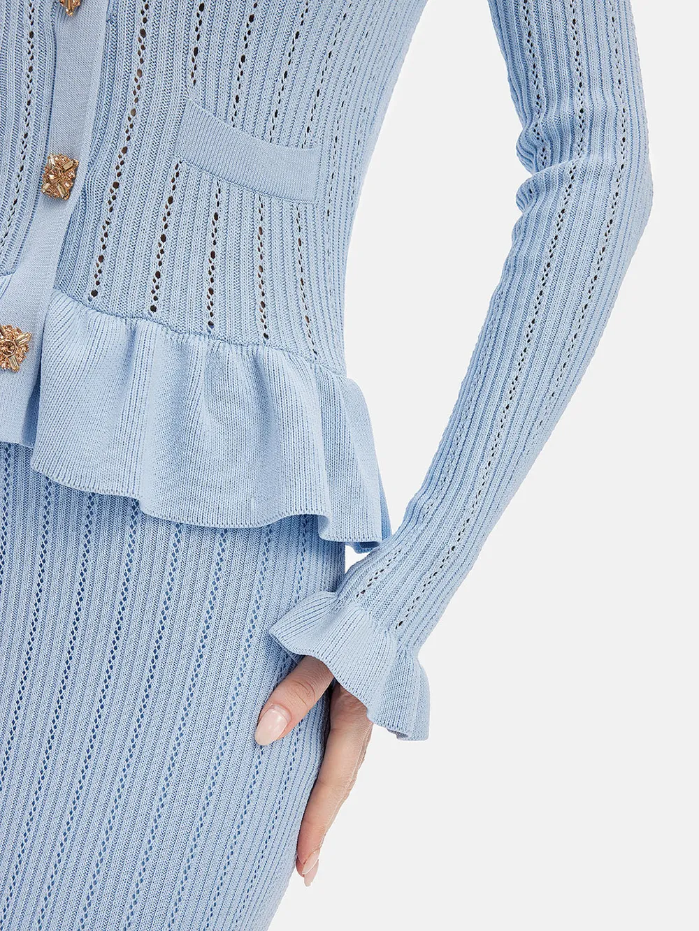 Ruffled V-Neck Top and Midi Skirt Sweater Set, image 10