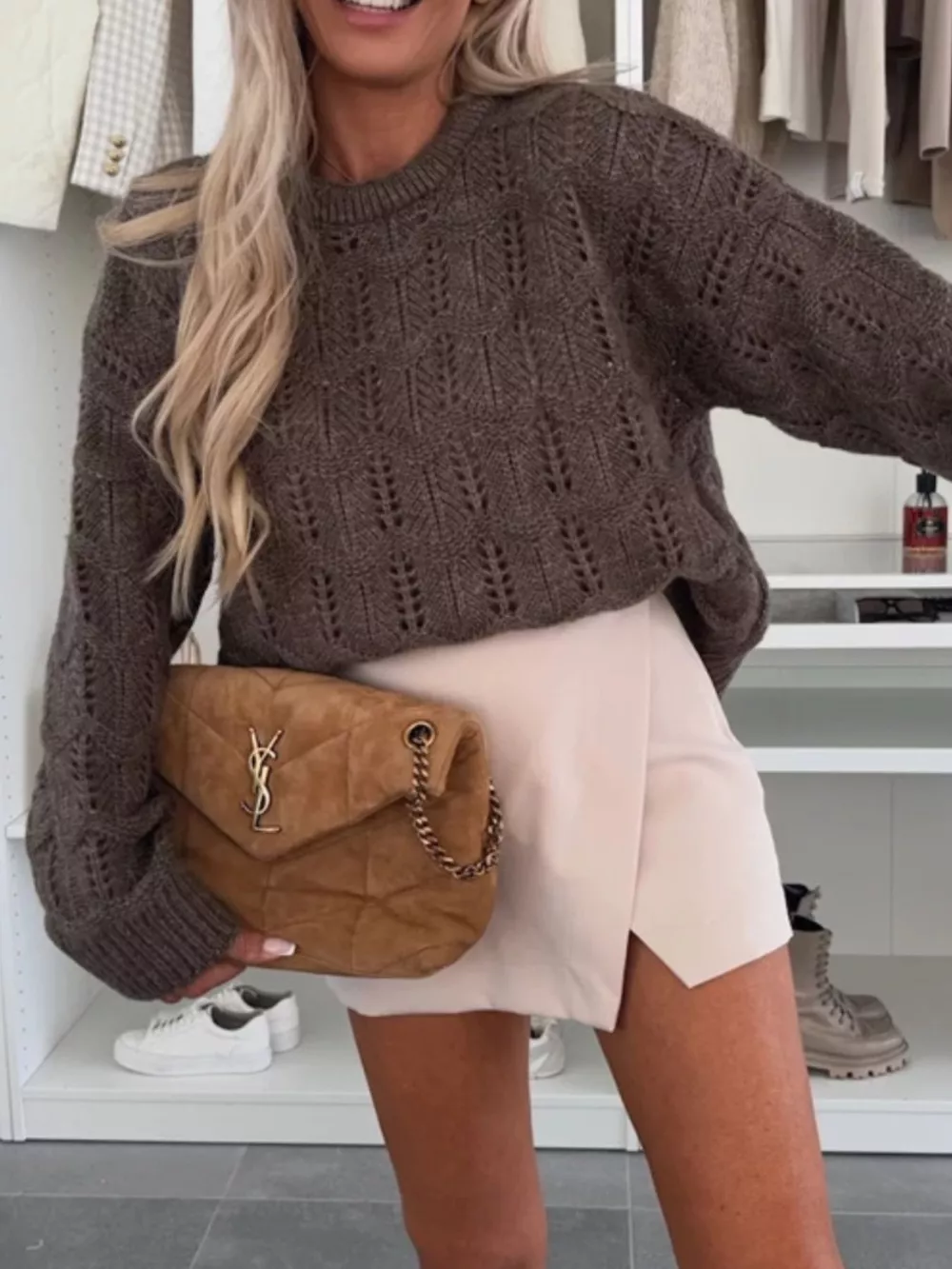 Openwork Round Neck Sweater, image 7