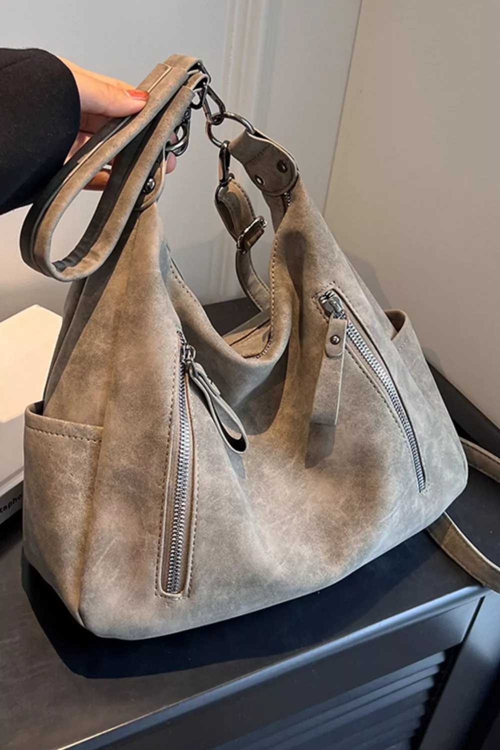 Zipper Details Adjustable Strap Crossbody Bag, image 7