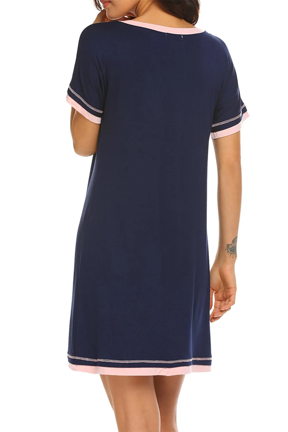 Contrast Trim Short Sleeve Lounge Dress, image 26