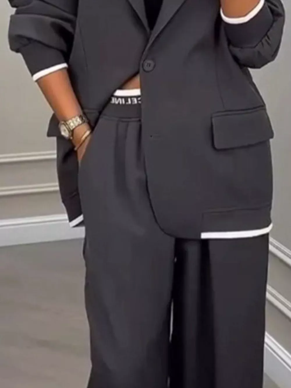 Full Size One Button Blazer and Wide-Leg Pants Set Plus Size, image 10