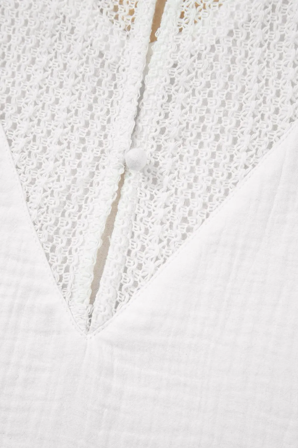 Lace Crochet Textured Button Back V Neck T Shirt, image 10