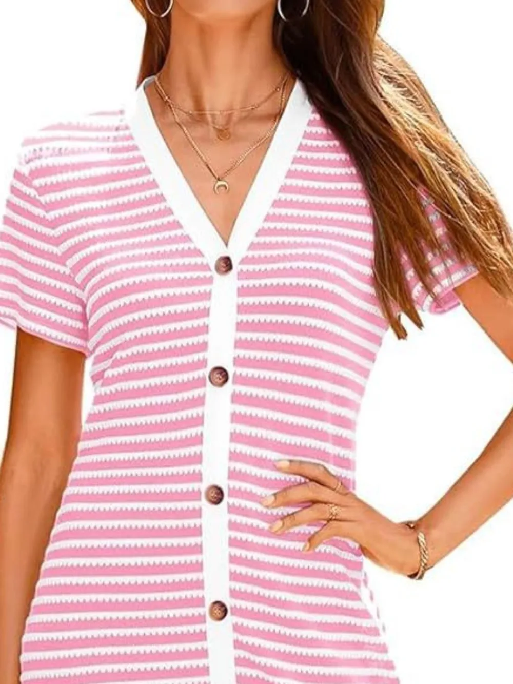 Contrast Striped V-Neck Short Sleeve Midi Dress, image 8
