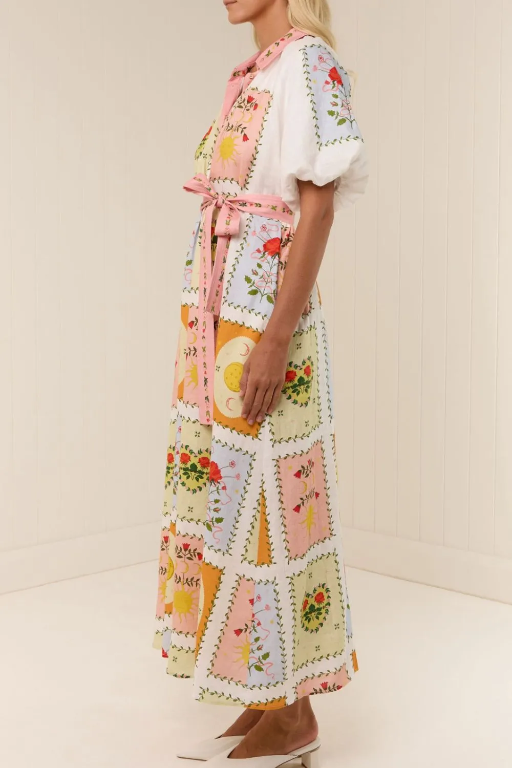 Printed Short Sleeve Belted Maxi Dress, image 6