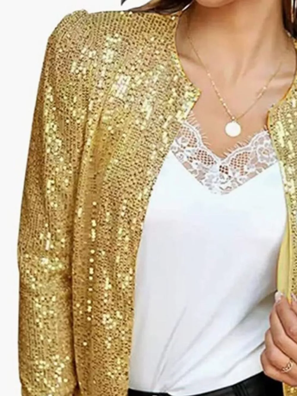 Full Size Sequin Long Sleeve Jacket Plus Size, image 4
