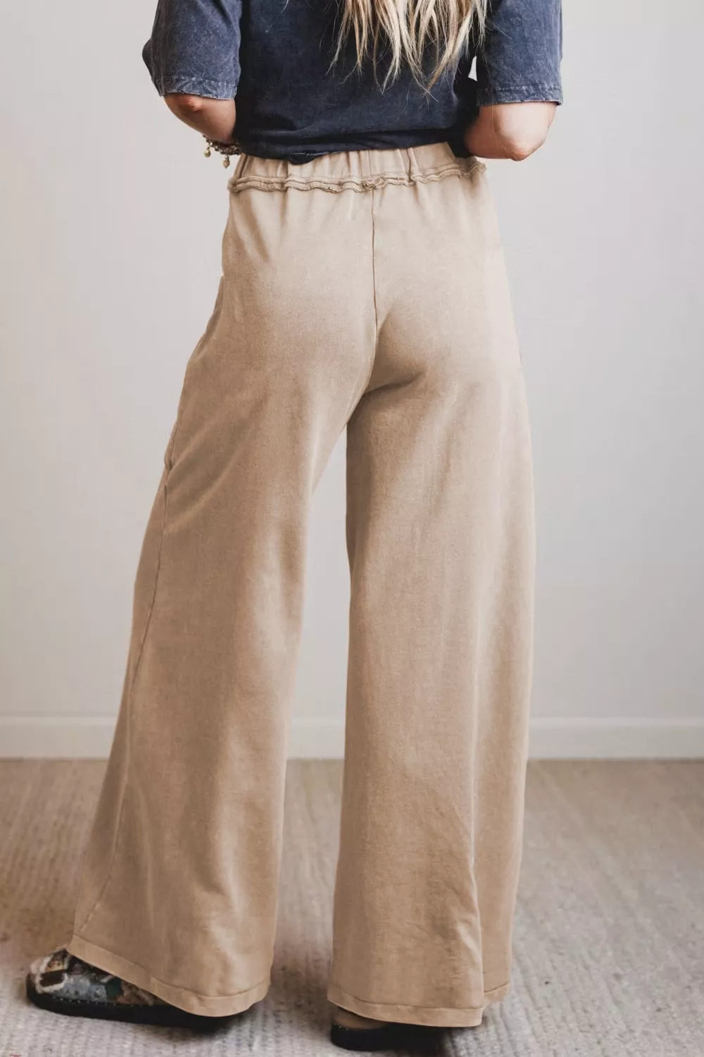 Mineral Wash Drawstring Retro High Waist Wide Leg Western Pants, image 4
